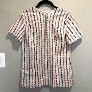 Vintage 60s Orange and Blue Zipper Front Blouse